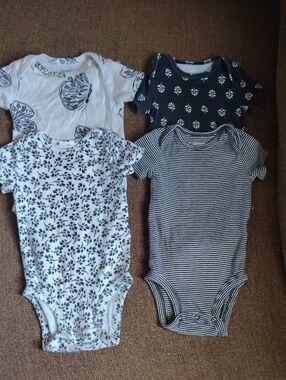 Carter's White and Gray  Baby One-Piece Bodysuits (4 Pack)